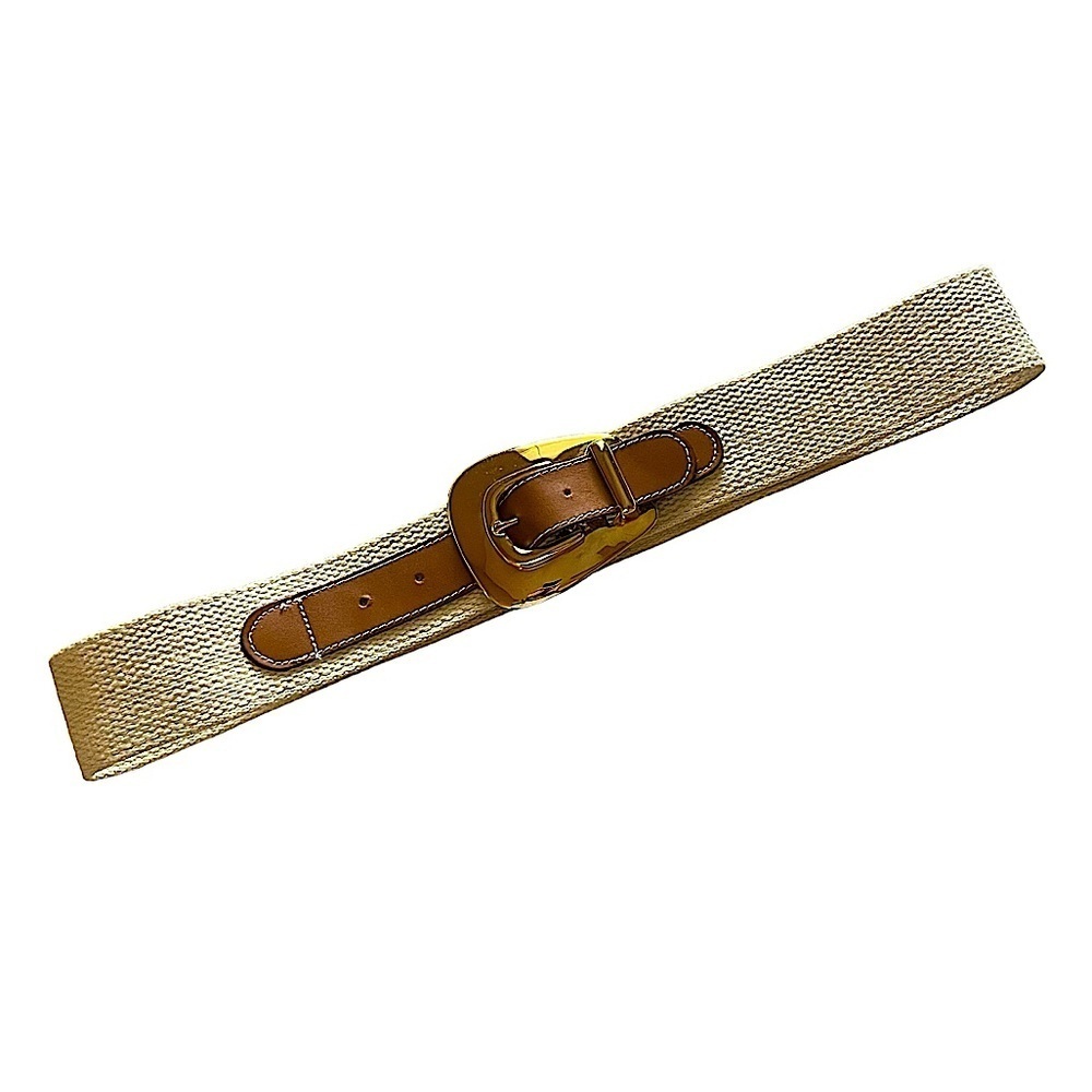 Leather Shop Ivory Canvas Cognac Leather Belt Size Large